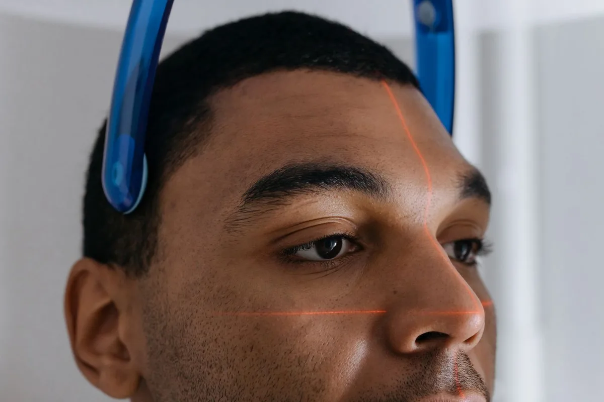 Patient positioned in a dental imaging scanner